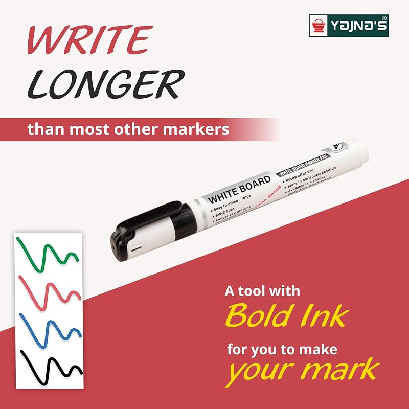 YAJNAS Whiteboard Markers Assorted Ink Colours Markers for School & Office Stationery Items Markers, Set of 10 (Black-5