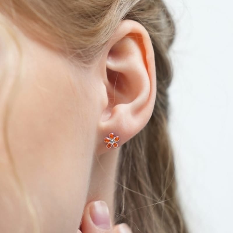 BONBEAU Shining color flower pin Earrings 925 silver, silver needle color cubic flower flower earrings