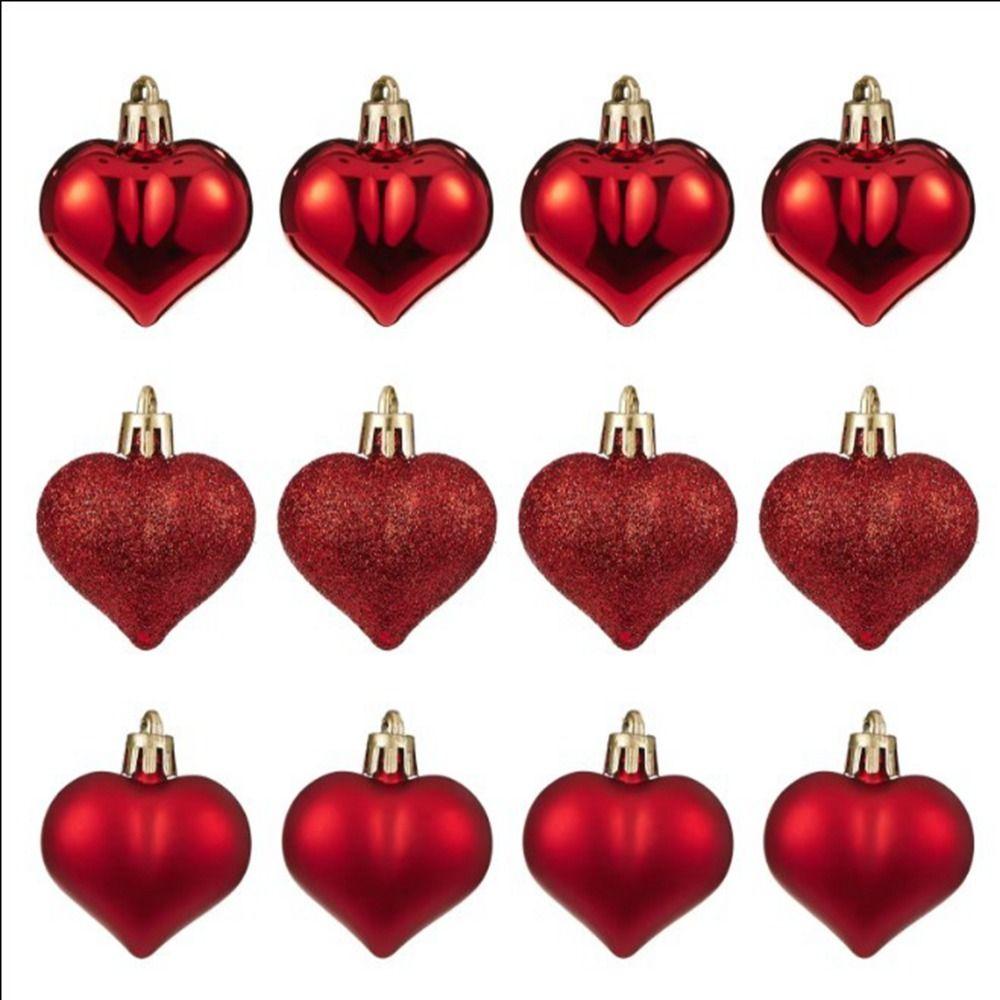 12Pcs/set DIY Christmas Tree Wreath Ornament Electroplated Love Heart Pendant Home