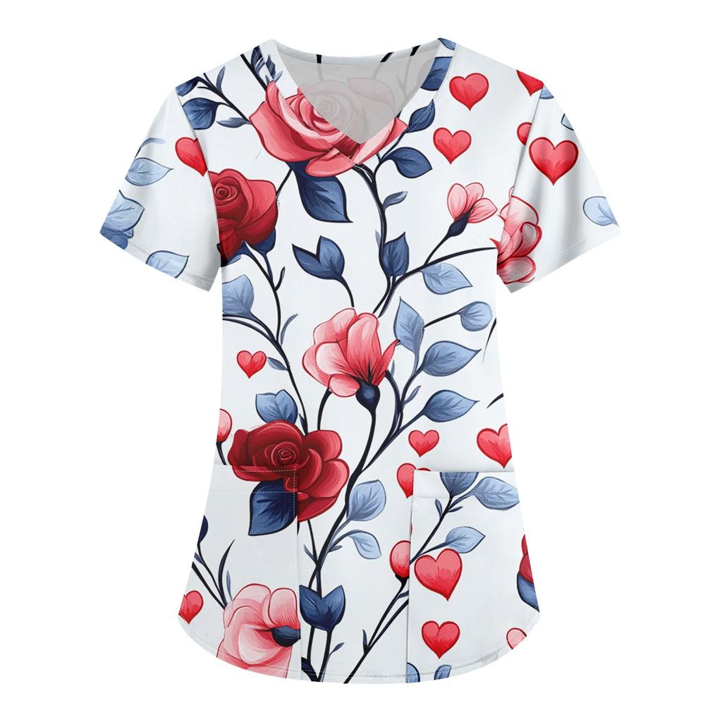 Women's Printing Uniform Work Uniform V-Neck Pocket Protective Work Uniform