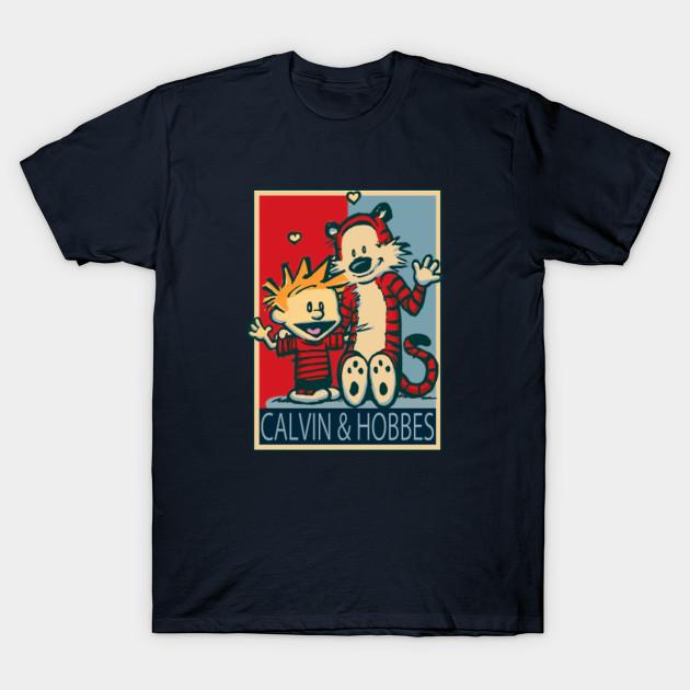 Men Black Print T-shirt Calvin And Hobbes Comics No-Cut Transfer Paper Print Cotton Tshirt