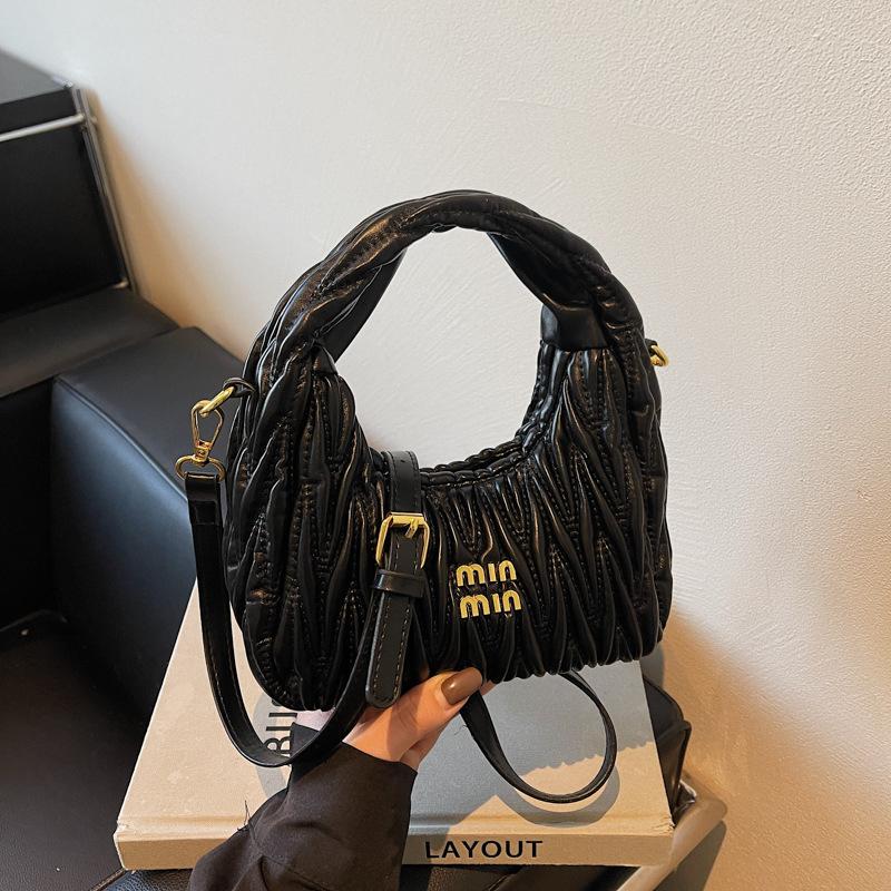 2025 summer new fashion pleated bag shoulder bag niche design casual simple trend handbag messenger bag