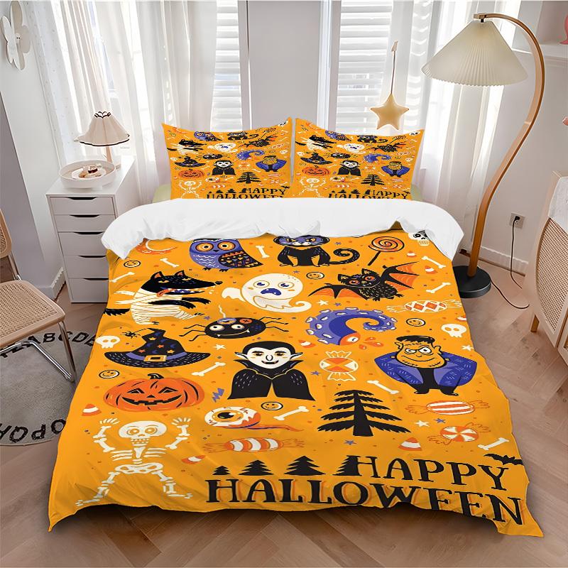 3pcs bedding set Halloween Party Includes 1 Comforter + 2 Pillowcases, Without Pillow Inserts, Soft Comfortable, Lightweight Breathable131