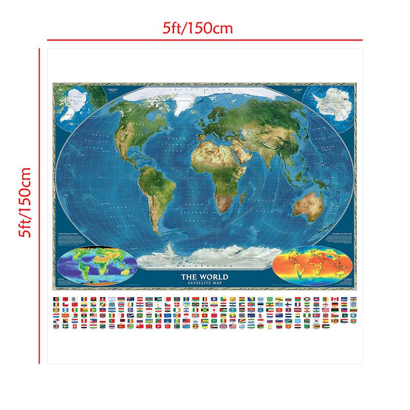 Полиэстер, Постер с рисунком карты мира и национальных флагов, Дорожные принадлежности/Обучение, Настенный декор карты мира