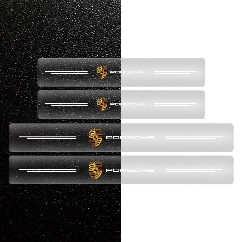 4Pcs Car Threshold Protector Transparent Decorative Badge 3D Sticker For Porsche 911 918Spyder 928 944 968 Boxster Cayenne Macan Panamera
