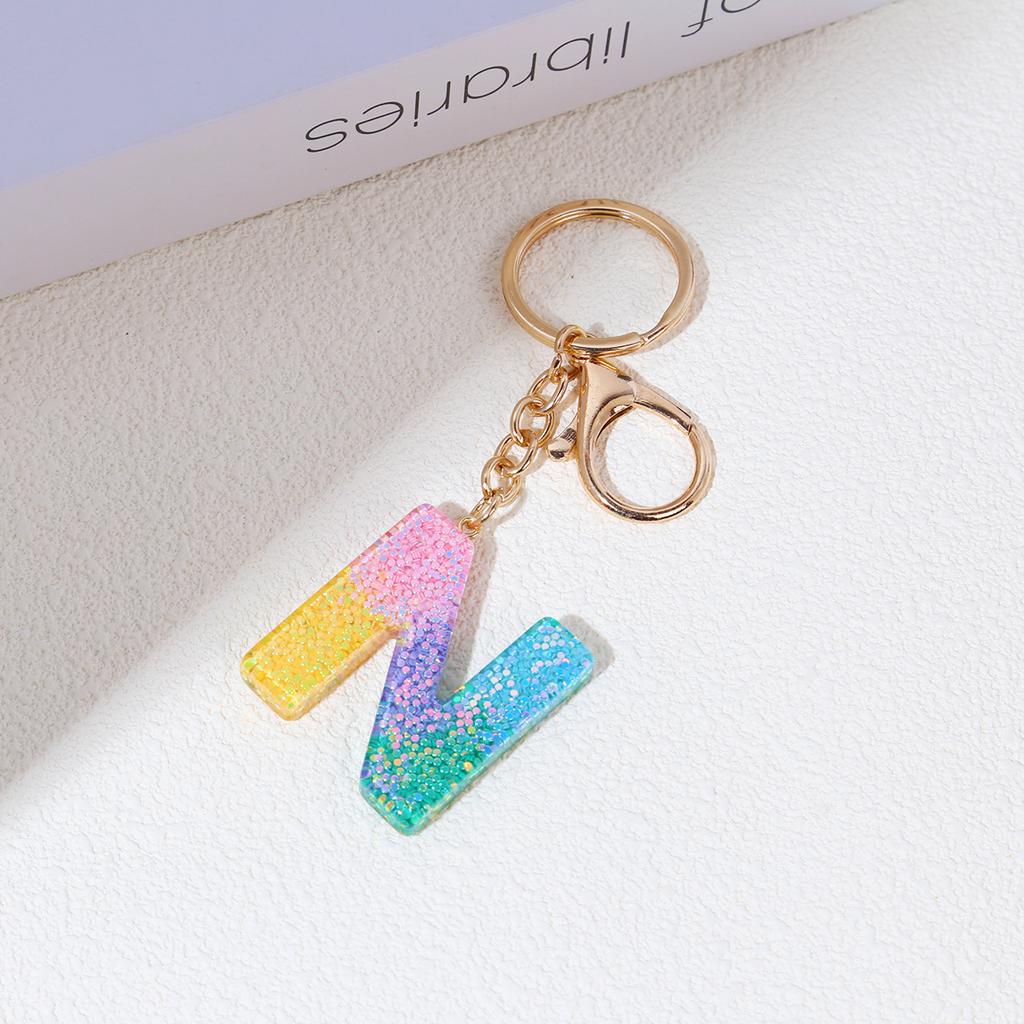 Resin Rainbow Color English Letter Fringed Keychain, Creative High-End Crystal Drop Glue Pendant Jewelry Pendant