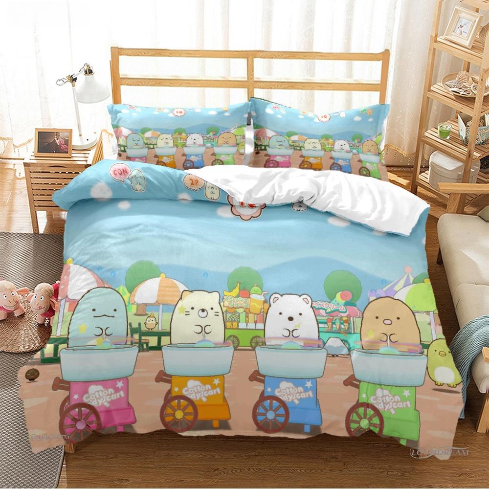 Мультяшный аниме Sumikko Gurashi Милый Пододеяльник Забавный Кавайный Постельный Комплект Мягкий Чехол для Одеяла и Наволочка Односпальный_Двуспальный_Королевский_Кинг