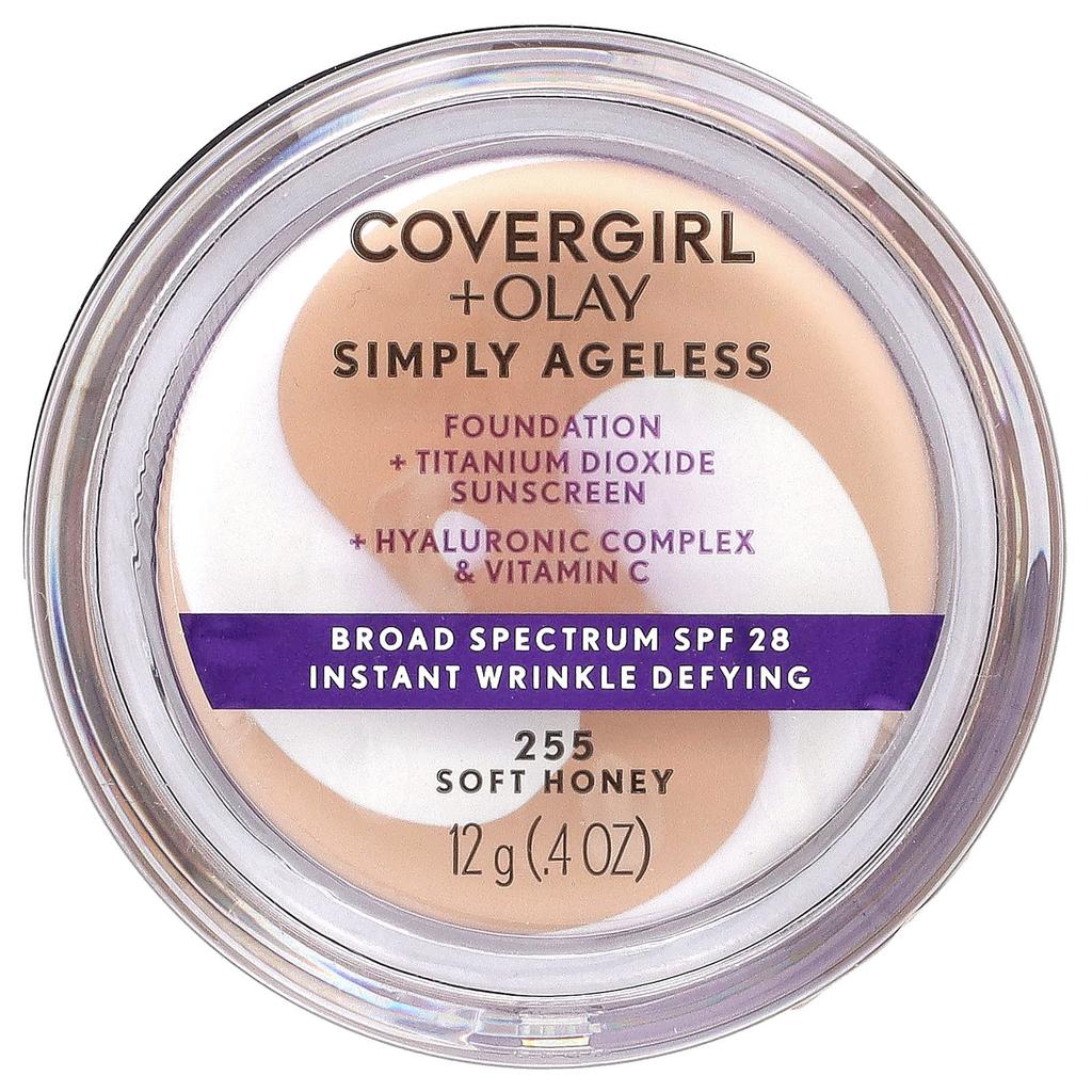 Covergirl Olay Simply Ageless, Foundation, SPF 28, 255 Soft Honey, 12g (0.4oz)