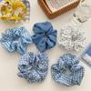 Korea Women Hair Scrunchie Blue Plaid Dot Elastic Hair Bands Stretchy Hair Ties Summer Ponytail Holder Girls Hair Accessories