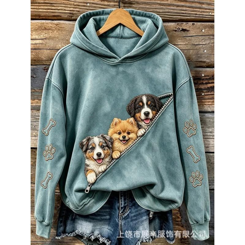 Womens Hooded Oversized Sweatshirt With 3D Animal Print Streetwear Loose Fit Long Sleeve Winter 2026