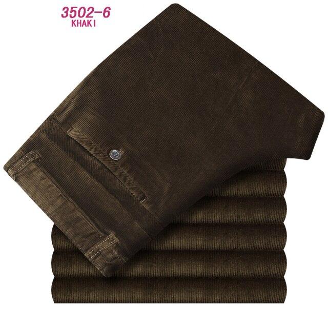 Autumn Winter Velvet Corduroy Pants Men Business Casual Pants Loose Elastic Middle-aged Straight Fleece Thick Corduroy Trousers