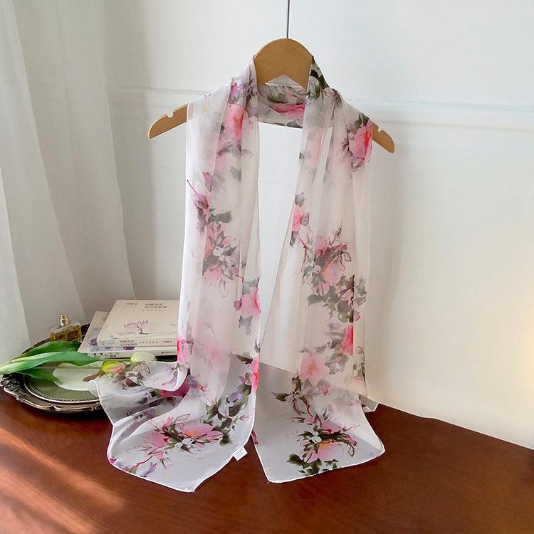 Spring Style Cicada Wings Long Silk Scarf for Women Spring and Autumn Thin Style Fashionable and Versatile Georgette Multi-color Printed Long Scarf
