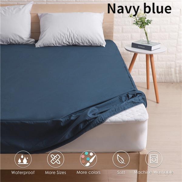 Защитный чехол для матраса из 100% водонепроницаемого хлопка с покрывалом на резинке. Удобный комплект однотонных двуспальных простыней в полный размер.