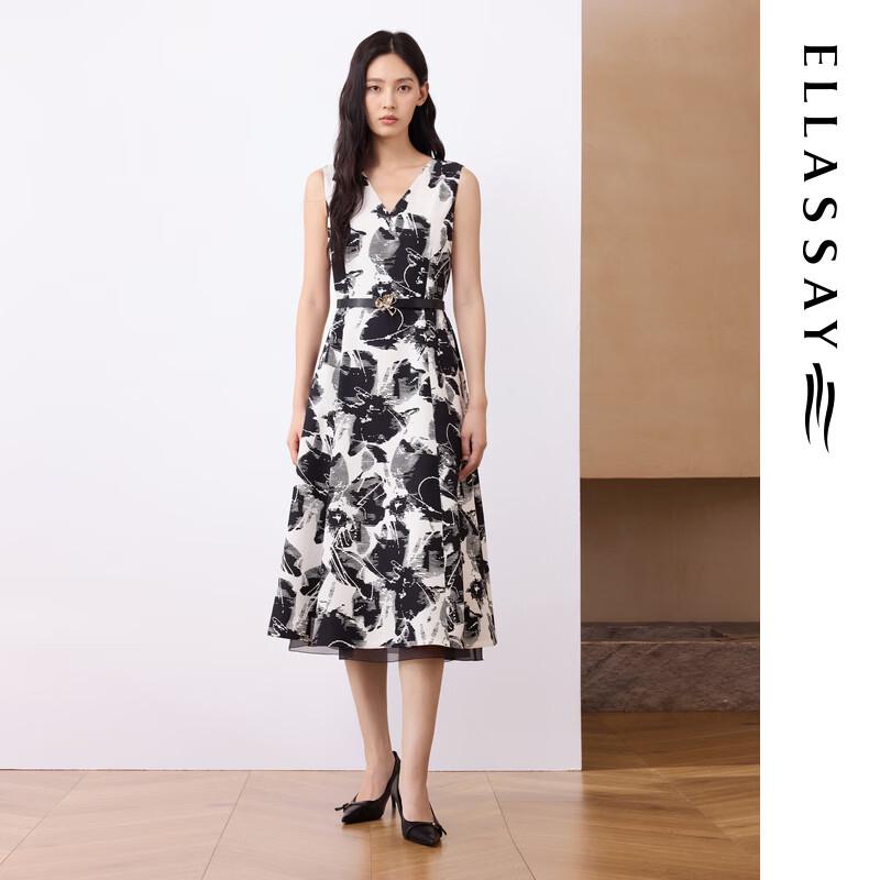 ELLASSAY Женское sleeveless платье-трапеция из шелкового жаккарда с рисунком "Ирис"