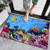 3D Underwater Fish Bath Rug 4 Sizes Flannel Top with Latex Dots, Quick Absorbent Doormat for Shower Entrance Bedroom
