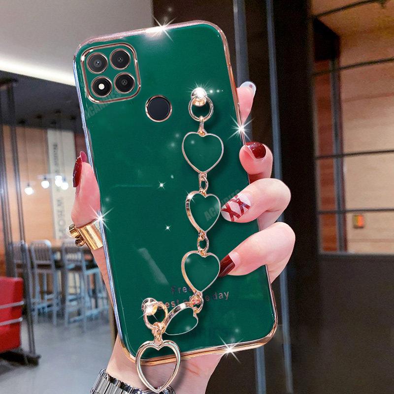 Redmi9c Luxury Wrist Love Heart Chain Plating Case On For Xiaomi Redmi 9c Nfc 9a 9 9at 9t 10a 10c 10 Bracelet Silicone Cover New