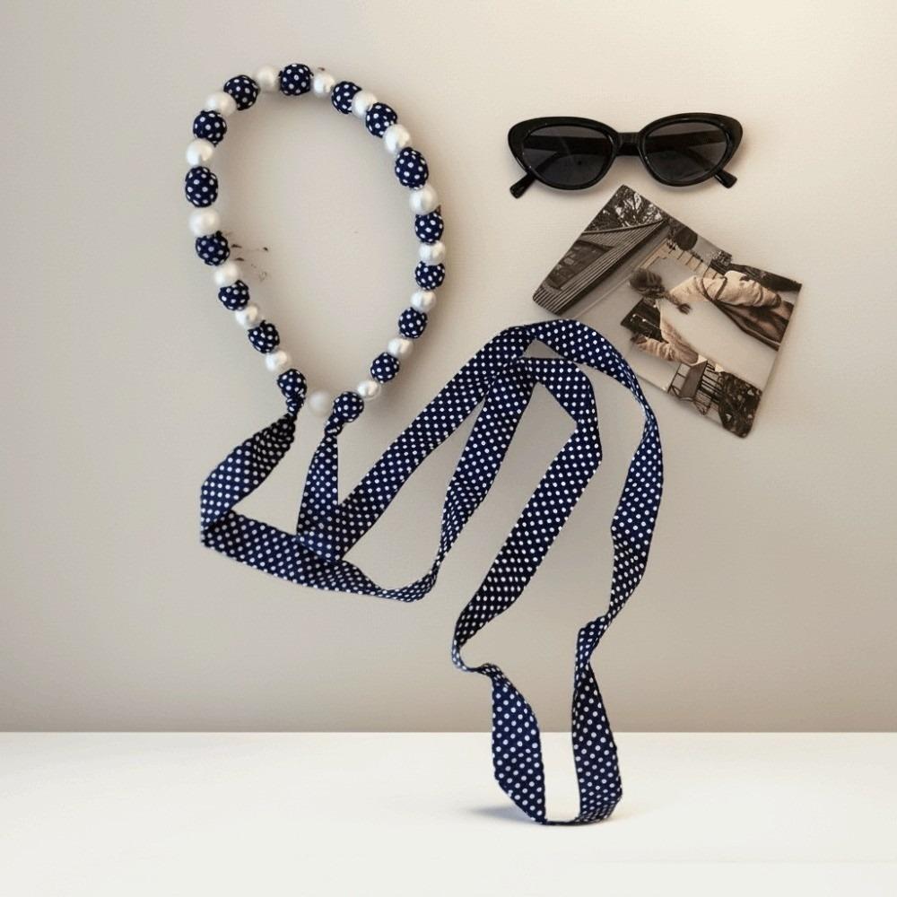 Ribbon Pearl Necklace Scarf Adjustable Polka Dots Scarf All-match Waist Chain Summer Season