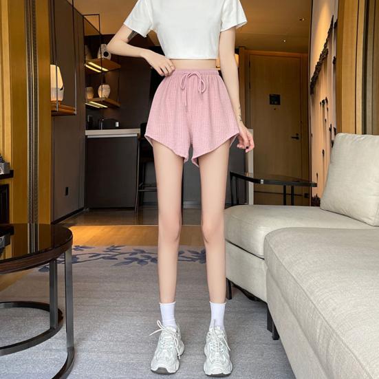 Летние женские шорты на шнурке с высокой эластичной резинкой на талии, свободные неровные подолы, большие размеры, с карманами, чистый цвет, тонкие повседневные спортивные домашние шорты, короткие брюки