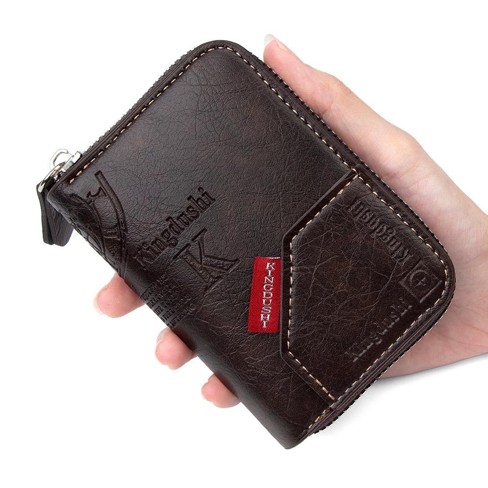 Мужской ретро многофункциональный короткий кошелек для карт и монет на молнии