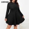 Плюс Размер Женское Новое Осеннее Платье С Длинным Рукавом Однотонное Платье