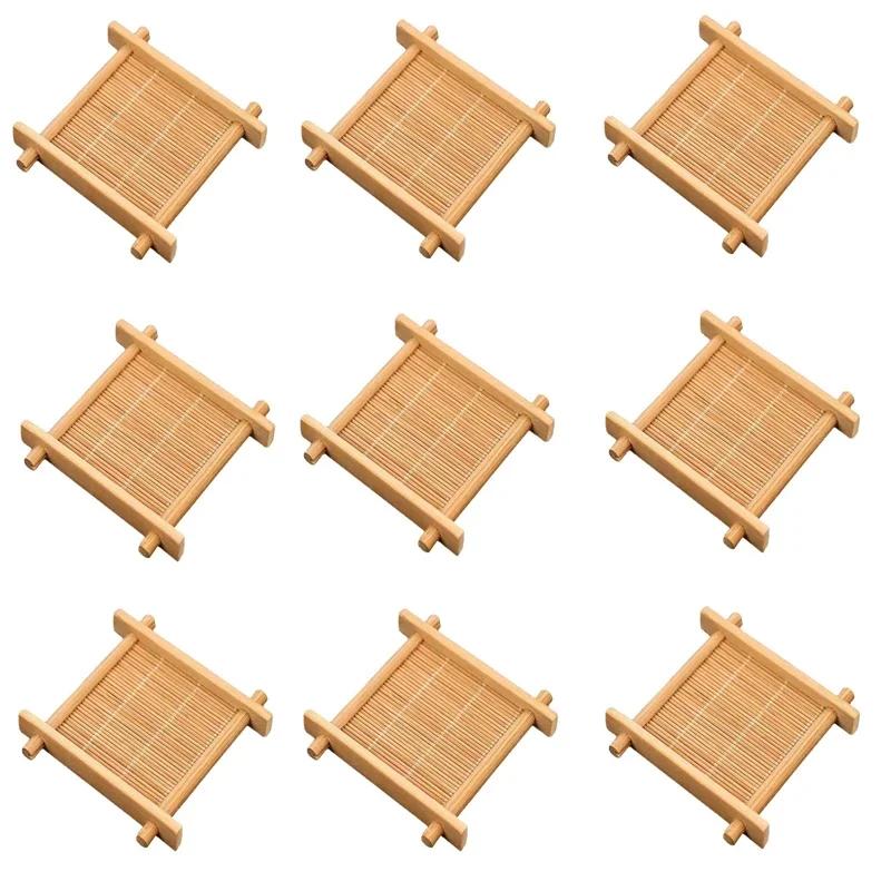 3/6/9 шт. бамбуковые карбонизированные подставки под чашки для чая квадратные подставки под чай обеденный стол изоляторы салфетки для столовых приборов аксессуары для чая кунг-фу
