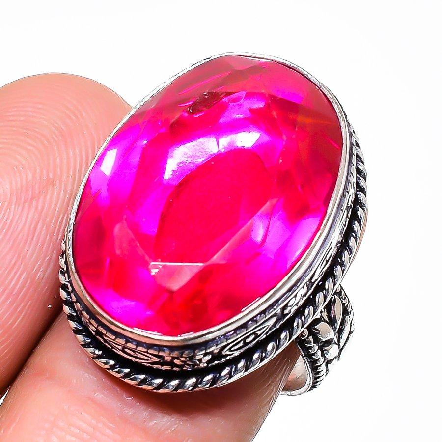 Кольцо из стерлингового серебра 925 пробы с натуральным розовым рубиллитом, размер 9 P5i60