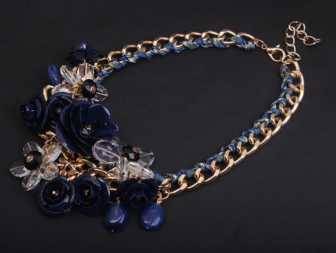 Синие кристаллы, драгоценные камни, цветы и другие многослойные плетеные короткие ожерелья на ключицу, женские украшения