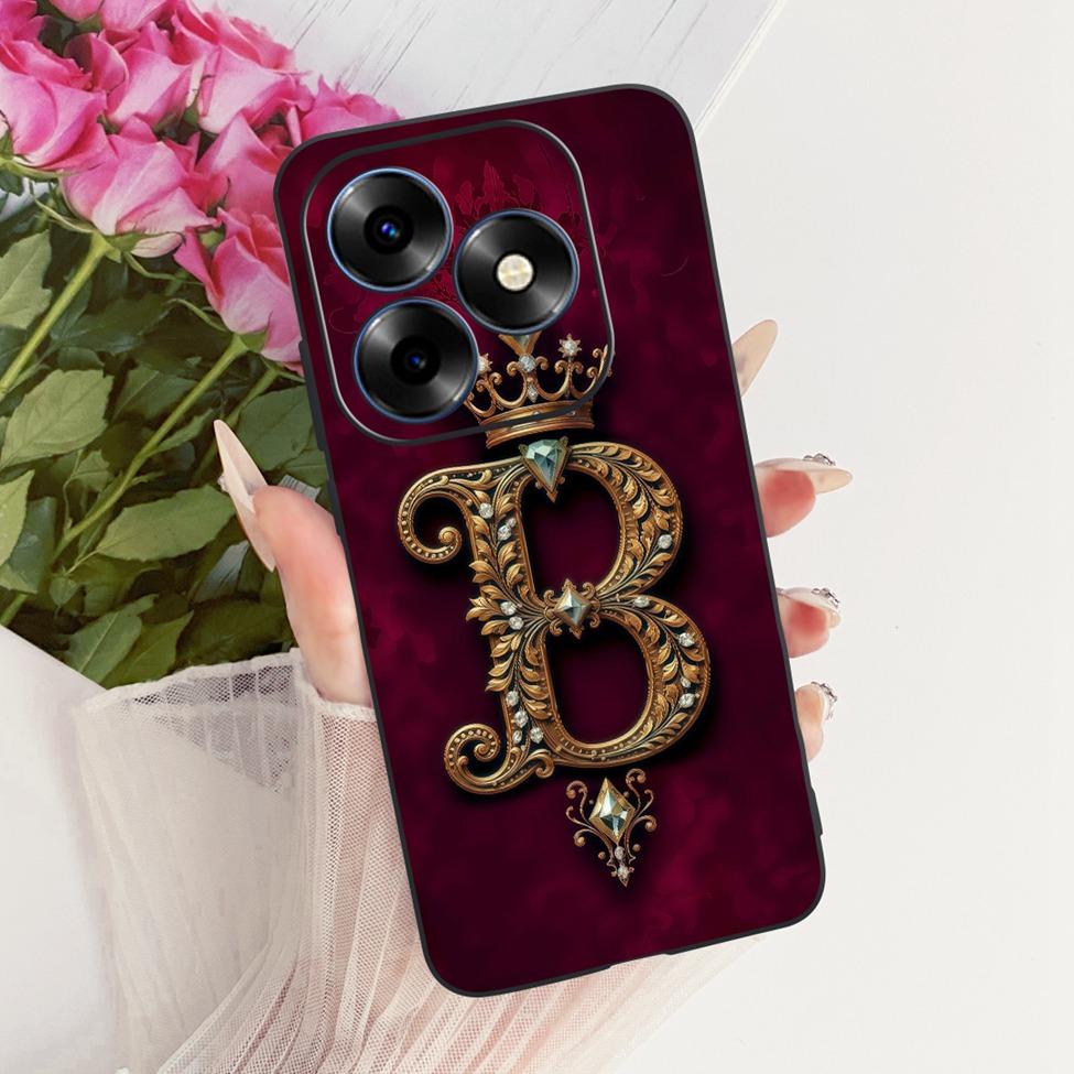 Для ITEL S23 Plus S681LN Чехол Для ITEL S23+ Чехол Силиконовый Роскошная Корона Буквы от A до Z 2D Плоский Рисунок Мягкий Чехол для Телефона