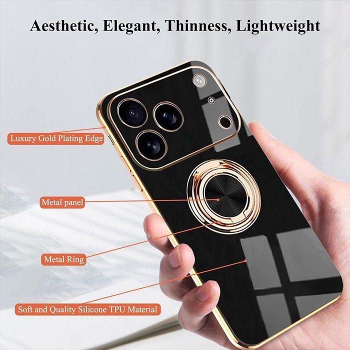 Coque de protection - BOOLING - iPhone 17 Pro - Silicone antichoc - Anneau rotatif - Noir