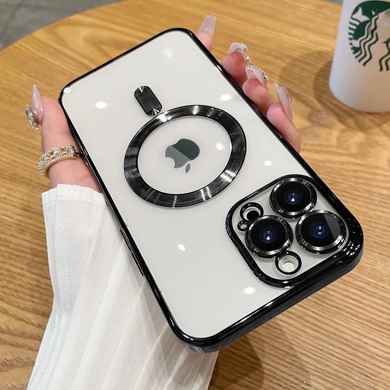Покрытие для магнитного чехла Magsafe для iPhone 16 15 14 13 12 11 Pro Max 16 Plus с беспроводной зарядкой и защитой объектива