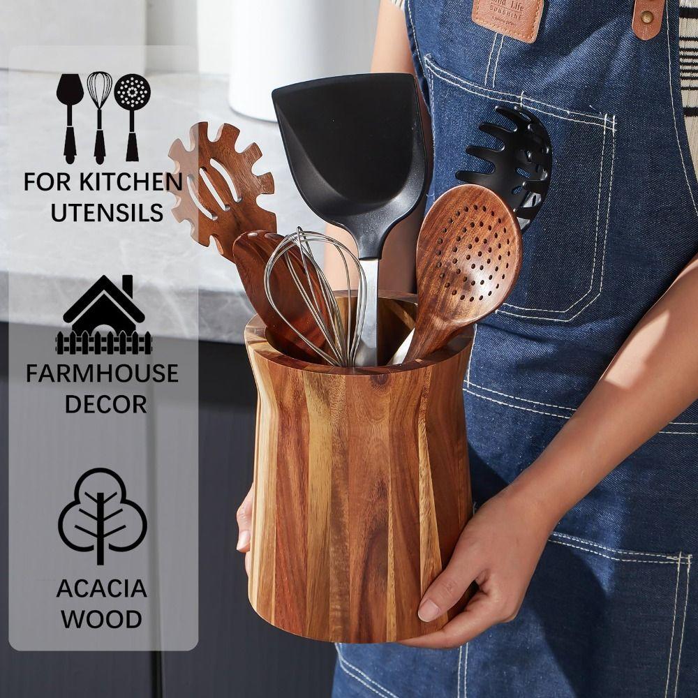 Wooden Cutlery Holder Acacia Wood Utensil Storage Box Portable Storage Rack Countertop