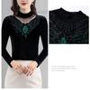 Осень-зима, новые кружевные футболки, сетчатая рубашка с высоким воротником и низом для женщин, пуловеры с длинными рукавами, топ M-5XL