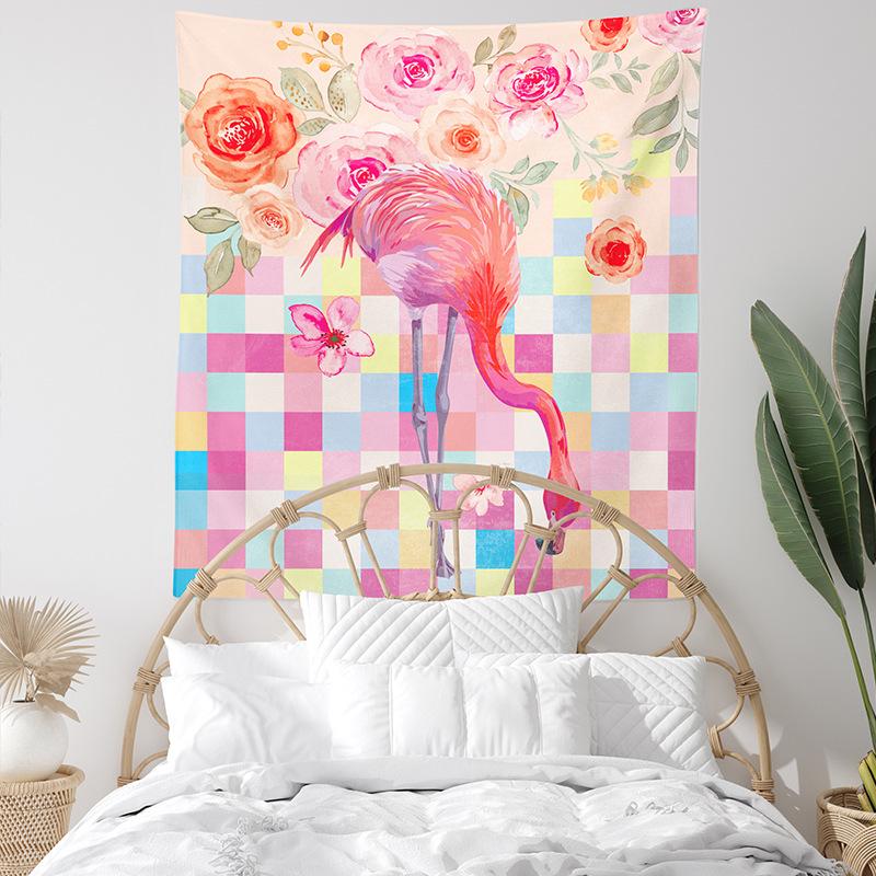 Flower Flamingo Print Tapestry, Decorative Background Cloth
