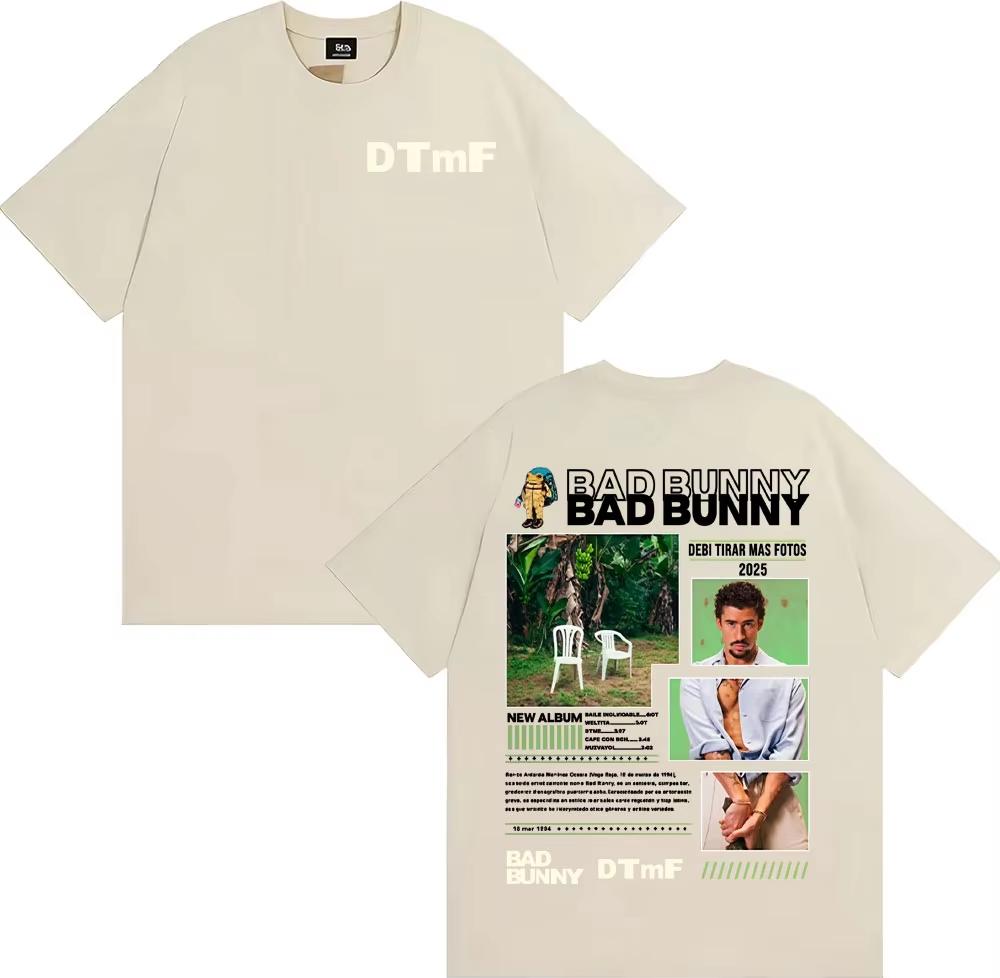Rapper Bad Bunny Album Cover Graphic T Shirt Debi Tirar Mas Fotos DTMF Tshirts Men Women High Quality Casual 100 Cotton Tshirt