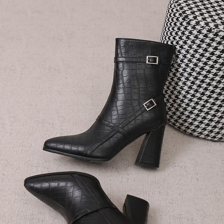 Большие размеры 49 50 женские ботинки из искусственной кожи крокодила с двойной пряжкой-молнией цвета красного вина, ярко-желтого, темно-синего цвета, на высоком каблуке