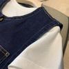 Джинсовый жилет в корейском стиле, ретро, темно-синий, с круглым вырезом - женская маленькая одежда без рукавов для весны и осени