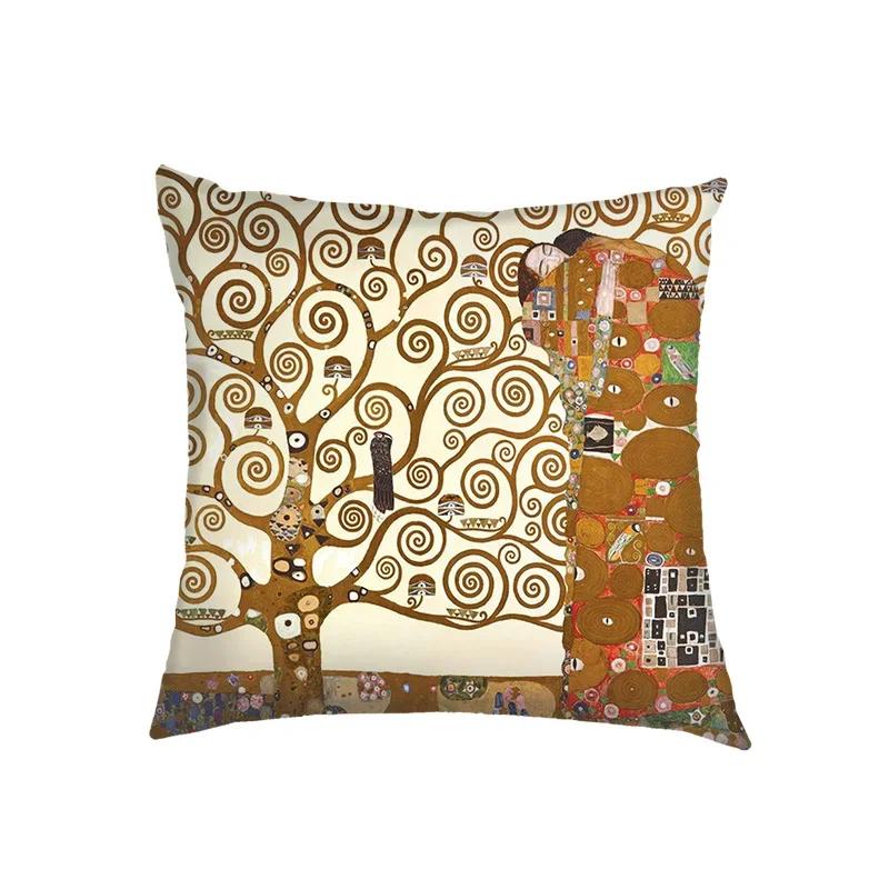 Oil Painting Kiss By Gustav Klimt Cushion Cover Van Gogh Starry Night Linen Pillowcase Sofa Throw Pillow Covers for Living Decor