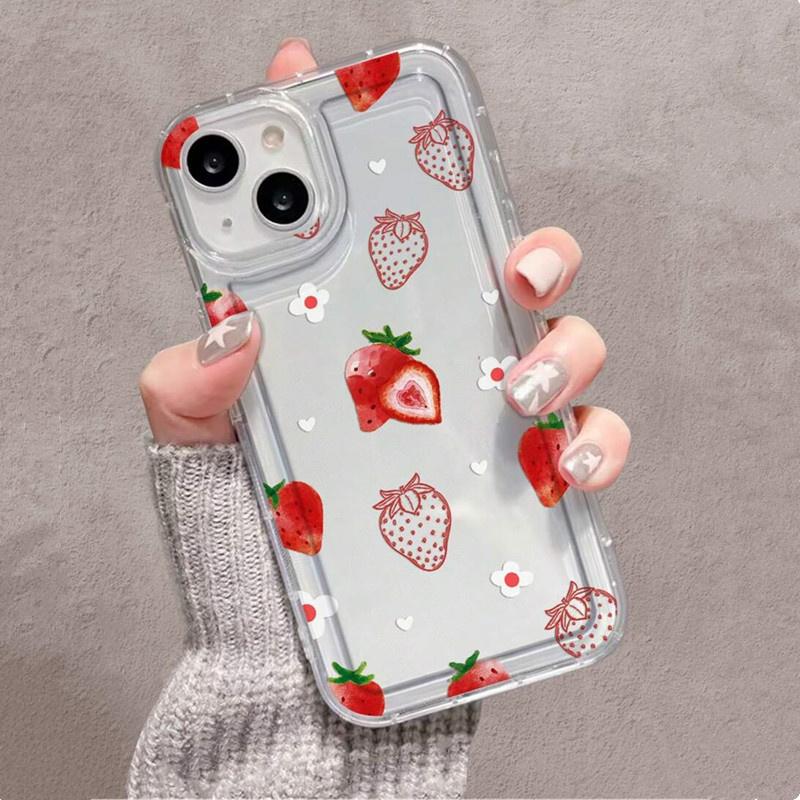 Summer Strawberry Flowers Print Clear Case for Mi 14 13 13T 12 12T Pro 11 Lite POCO X3 Pro Airbag Shockproof Cover Funda