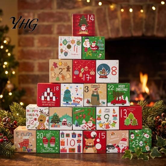Winter Atmosphere Party Supplies 24 Pcs DIY Christmas Advent Calendar Boxes, Days Countdown Gift Box, Decorative Boxes for Treats Empty Cardboard