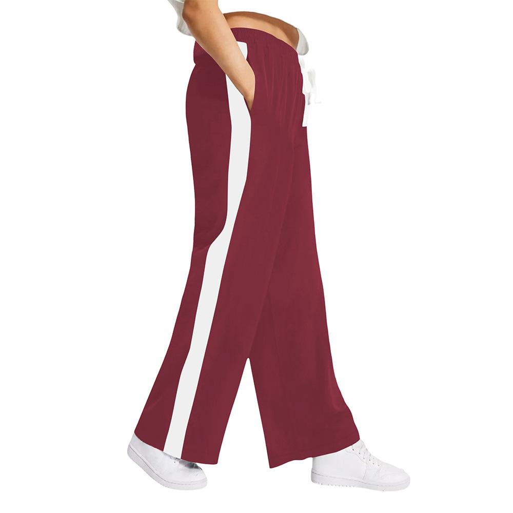 Contrasting Colour Block Elastic Waist Wide-leg Pants Casual Straight-leg Pants for Women Wide-leg