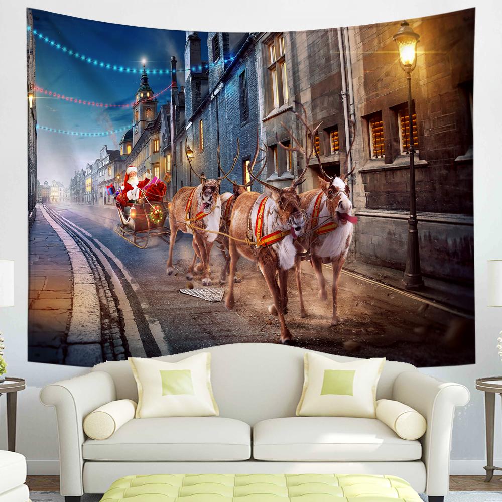 С Рождеством Гобелен Снежинки Санта-Клаус Зимняя ночь Рождественская елка Настенный камин Подарок Новогодние украшения для дома