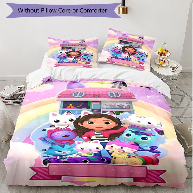 3pcs Duvet Cover Set (1*Duvet Cover + 2*Pillowcase, Without Core), Gabby's Dollhouse Print Soft All‑Season Bedding Set, Home Bedroom Decor Gift