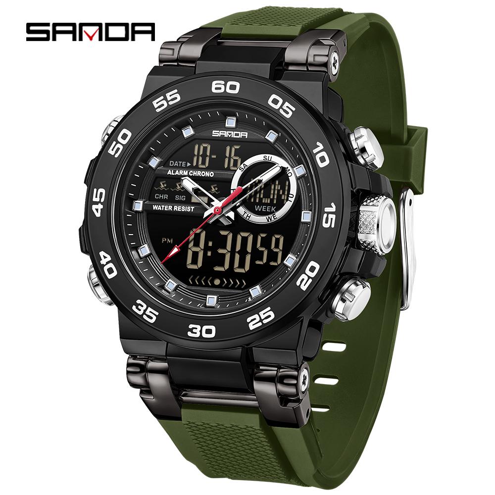 SANDA 6296 Трехпиновые мужские электронные часы Модные мужские электронные часы Спортивные Многофункциональные Водонепроницаемые Большой циферблат