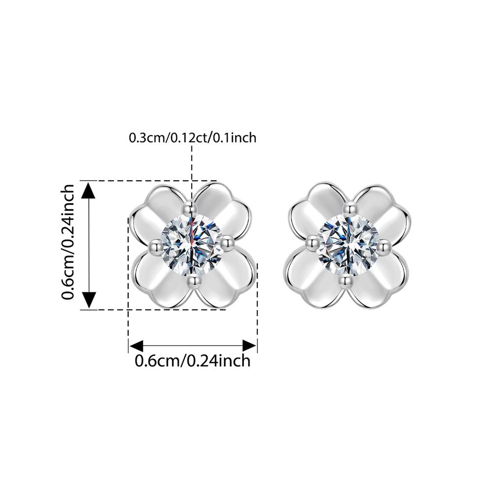WOSTU Four-leaf Clover Moissanite Opening Ring Stud Earrings Chain Bracelet For Women 925 Silver Diamond Cut Wedding Jewelry Set