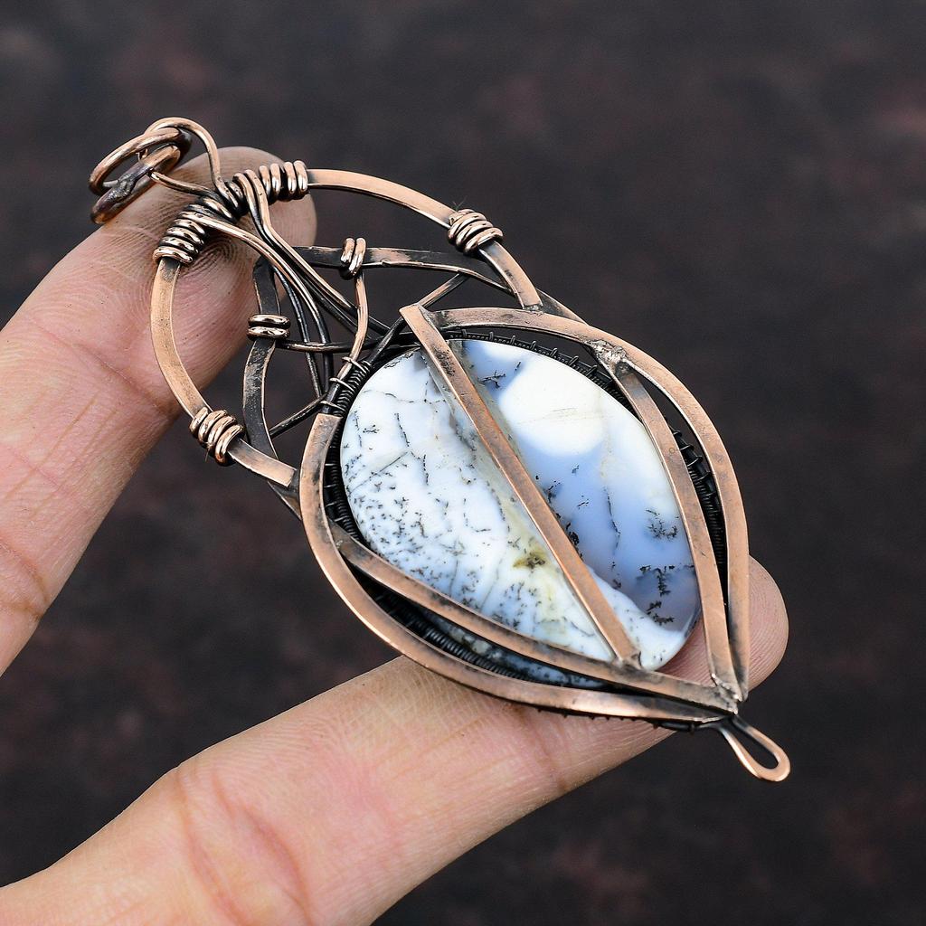 Dendrite Opal Pendant Copper Wire Wrapped Pendant Gemstone Pendant Handmade Copper Jewelry Brand New Pendant Wire Wrap Jewelry Gift For Her