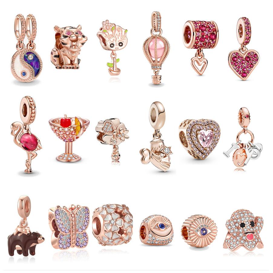 Розовое золото, сверкающее всевидящее око, тигр, фламинго, очаровательная бусина, подходит для оригинального модного браслета, ювелирные изделия своими руками для женщин