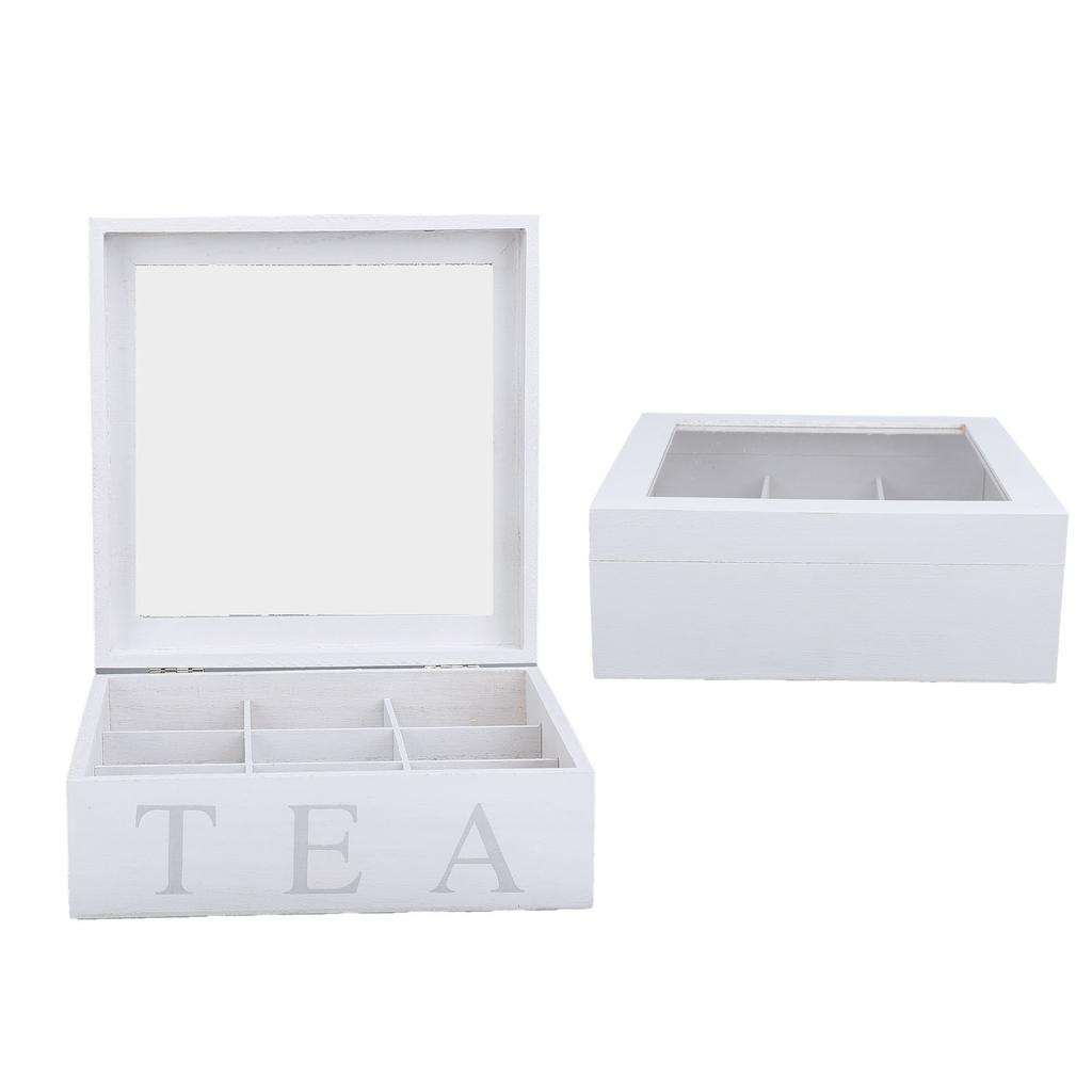 Wooden Tea Storage with Clear Acrylic Top Window 9 Compartments Eco Friendly Tea Bag Holder Multi Functional Storage Box