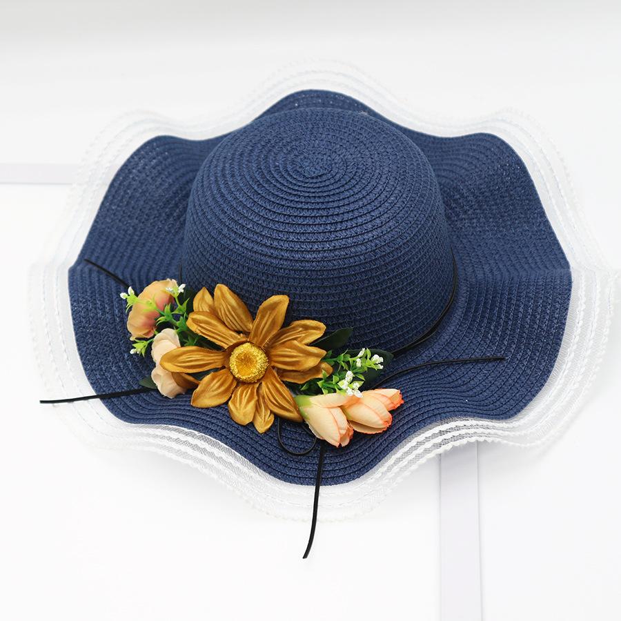 WTEMPO Летняя соломенная шляпа со свежими цветами и волнистыми краями, женская соломенная шляпа с большим карнизом, солнцезащитный козырек, уличная дорожная шляпа от солнца
