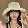 1Pcs Plaid Wide-edged Lace-up Bucket Hat Summer Outdoor Versatile Sunscreen Sweet Contrasting Color Mountaineering Hat