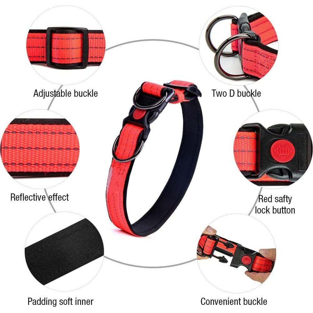 Buckle Nylon Durable Pet Collar Double D Ring Dog Collar Reflective Padded